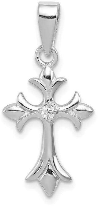 925 Sterling Silver Rhodium-Plated Cubic Zirconia Cross Pendant QC3358