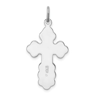 Rhodium-Plated 925 Sterling Silver Eastern Orthodox Blue Enamel Cross Pendant
