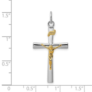 Sterling Silver Rhodium-plated & Gold-plated INRI Crucifix Charm