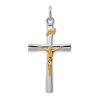 Sterling Silver Rhodium-plated & Gold-plated INRI Crucifix Charm