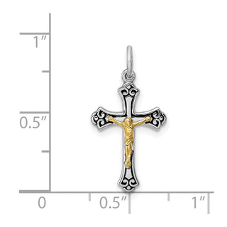 Sterling Silver Rhodium-plated & Vermeil Crucifix Charm