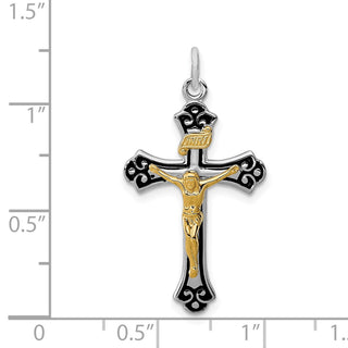 Rhodium-Plated and Yellow 925 Sterling Silver Crucifix Pendant QC3416