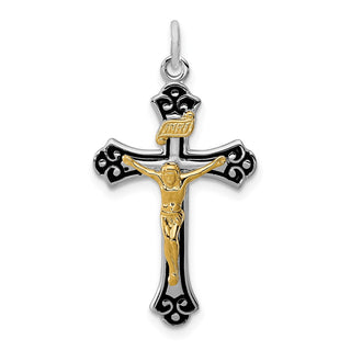 Rhodium-Plated and Yellow 925 Sterling Silver Crucifix Pendant QC3416