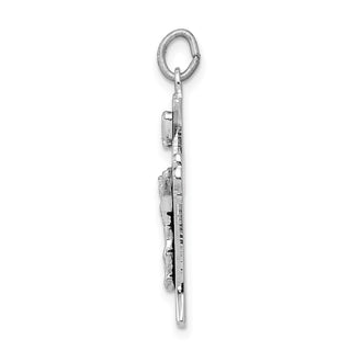 Sterling Silver Rhodium-plated Enameled INRI Crucifix Charm