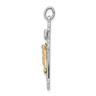 Sterling Silver Rhodium-plated & Vermeil INRI Crucifix Charm QC3427