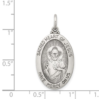 Sterling Silver Antiqued Sacred Heart of Jesus Medal Pendant QC3456