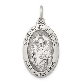 Sterling Silver Antiqued Sacred Heart of Jesus Medal Pendant QC3456
