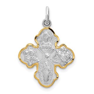 Sterling Silver Rhodium-plated & Vermeil 4-way Medal Pendant