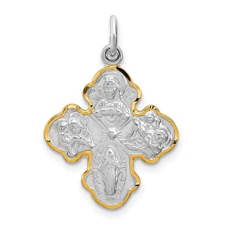 Sterling Silver Rhodium-plated & Vermeil 4-way Medal Pendant
