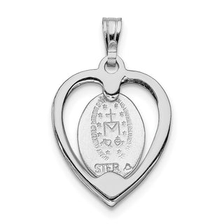 Rhodium-Plated 925 Sterling Silver Miraculous Heart Medal Pendant QC3504