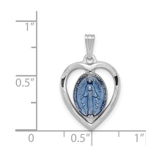 Rhodium-Plated 925 Sterling Silver Miraculous Heart Medal Pendant QC3504