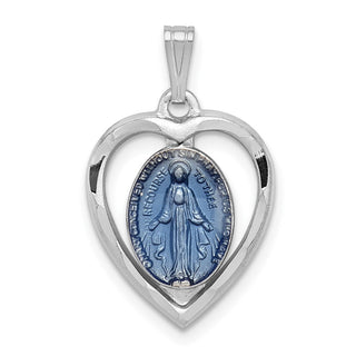 Rhodium-Plated 925 Sterling Silver Miraculous Heart Medal Pendant QC3504
