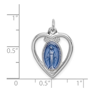 Sterling Silver Rhodium-plated Miraculous Heart Medal Pendant QC3508
