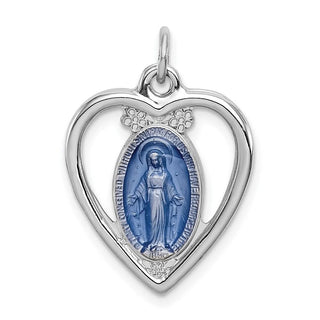 Sterling Silver Rhodium-plated Miraculous Heart Medal Pendant QC3508