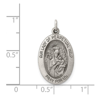 Sterling Silver Antiqued Our Lady of Perpetual Help Oval Medal Pendant