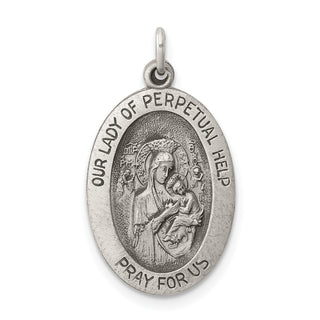 Sterling Silver Antiqued Our Lady of Perpetual Help Oval Medal Pendant