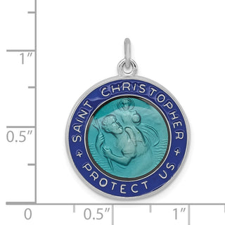 Sterling Silver Rhodium-plated Enameled St. Christopher Medal Pendant QC3530