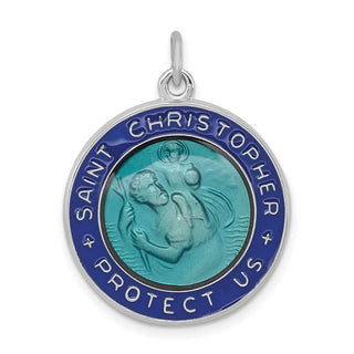 Sterling Silver Rhodium-plated Enameled St. Christopher Medal Pendant QC3530