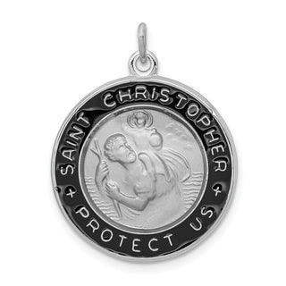 Sterling Silver Rhodium-plated Enameled St. Christopher Medal Pendant QC3531