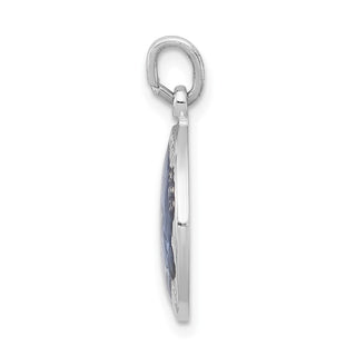 Sterling Silver Rhodium-plated Blue Epoxy St. Christopher Medal Pendant