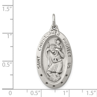 Sterling Silver St. Christopher Medal Pendant - 35 x 17mm, Satin, Diamond-Cut, Antiqued & Engravable