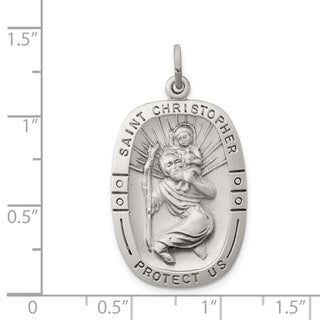 Sterling Silver St. Christopher Medal Pendant - 32 x 20mm, Satin, Antiqued & Engravable