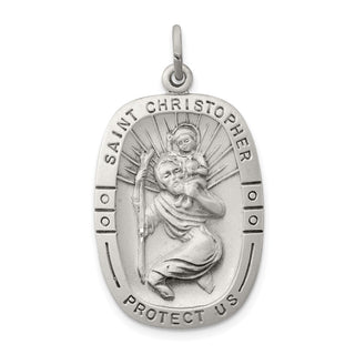 Sterling Silver St. Christopher Medal Pendant - 32 x 20mm, Satin, Antiqued & Engravable