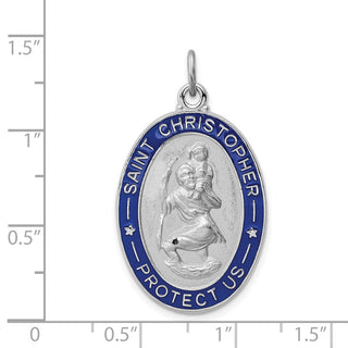 Sterling Silver Rhodium-plated Enameled St. Christopher Medal Pendant QC3565
