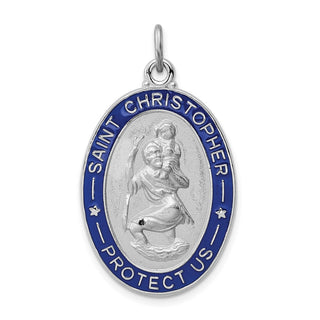 Sterling Silver Rhodium-plated Enameled St. Christopher Medal Pendant QC3565