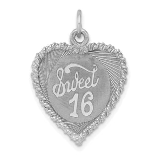 Sterling Silver Rhodium-plated Sweet Sixteen Disc Charm QC357