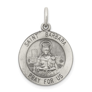 Sterling Silver St. Barbara Medal Pendant - 26 x 20mm, Satin, Antiqued & Engravable