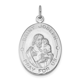 Sterling Silver Rhodium-plated St. Joseph Medal Pendant