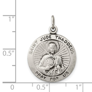 Sterling Silver St. Jude Thaddeus Medal Pendant - 25 x 20mm, Satin, Diamond-Cut, Antiqued & Engravable
