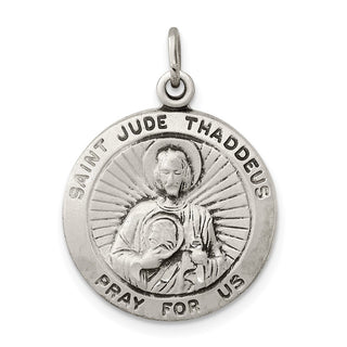 Sterling Silver St. Jude Thaddeus Medal Pendant - 25 x 20mm, Satin, Diamond-Cut, Antiqued & Engravable