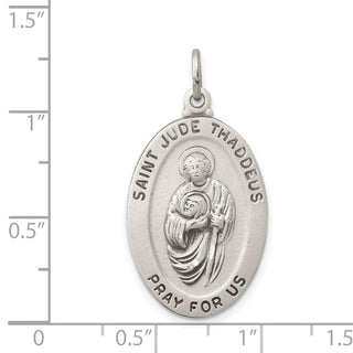 Sterling Silver St. Jude Thaddeus Medal Pendant - 32 x 18mm, Satin, Diamond-Cut, Antiqued & Engravable