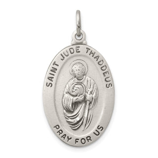 Sterling Silver St. Jude Thaddeus Medal Pendant - 32 x 18mm, Satin, Diamond-Cut, Antiqued & Engravable