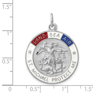 Sterling Silver Rhodium-plated Enameled Saint Michael Medal Pendant
