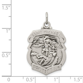 Sterling Silver Diamond-cut St. Michael Badge Medal Pendant