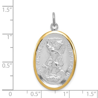 Sterling Silver Reversible Rhodium-plated & Vermeil St. Michael Medal Pendant