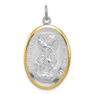 Sterling Silver Reversible Rhodium-plated & Vermeil St. Michael Medal Pendant