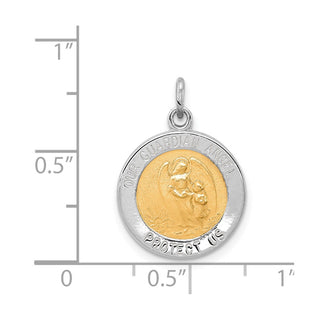 Sterling Silver Rhodium-plated & Vermeil Guardian Angel Medal Pendant