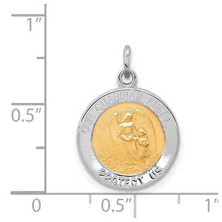 Sterling Silver Rhodium-plated & Vermeil Guardian Angel Medal Pendant