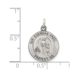 Sterling Silver Antiqued Guardian Angel Medal Pendant QC3625