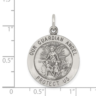 Sterling Silver Antiqued Guardian Angel Medal Pendant QC3627