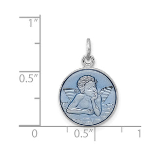 Sterling Silver Rhodium-plated Blue Epoxy Angel Charm
