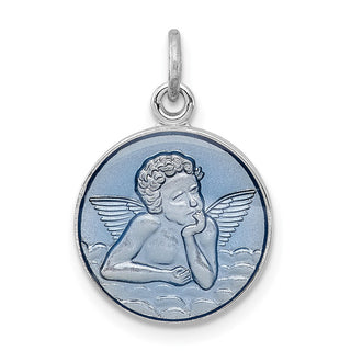 Sterling Silver Rhodium-plated Blue Epoxy Angel Charm