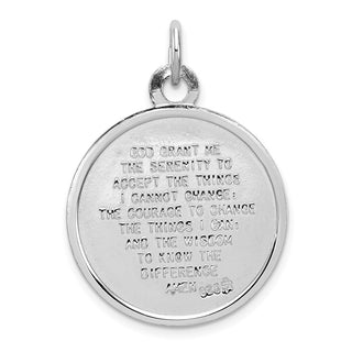 Sterling Silver Rhodium-plated Praying Hands Serenity Prayer on Back Medal Pendant