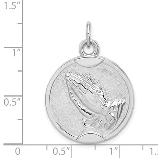 Sterling Silver Rhodium-plated Praying Hands Serenity Prayer on Back Medal Pendant