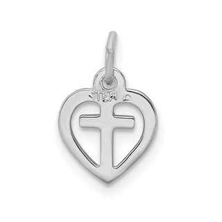 Rhodium-Plated and Yellow-Finish Sterling Silver Cross In Heart Charm
