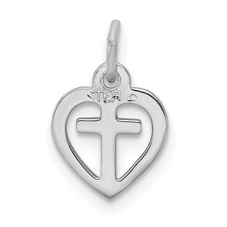 Rhodium-Plated and Yellow-Finish Sterling Silver Cross In Heart Charm